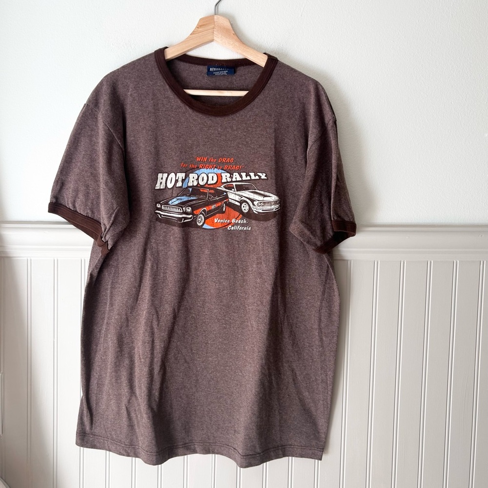 Y2K Aeropostale Men’s Large Brown Hot Rod Rally Men's Ringer T-Shirt